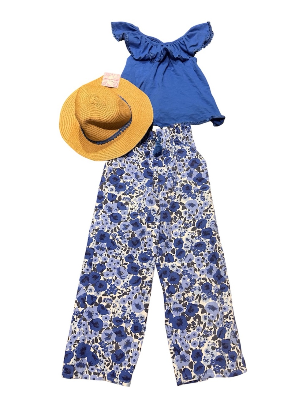 Tommy Bahama Girls Blue Floral Tank & Pant Set with Hat Size Medium 7/8